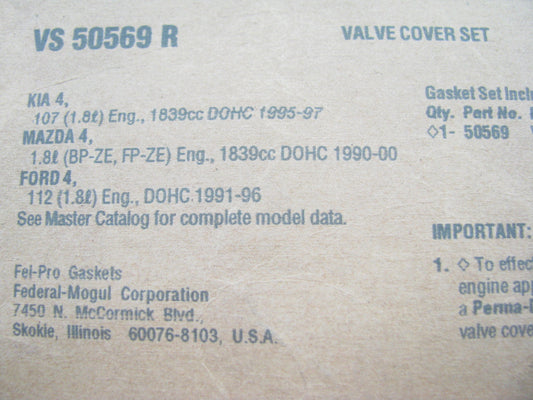 Fel-pro VS50569R Engine Valve Cover Gasket - 1994-2005 Mazda Miata 1.8L DOHC