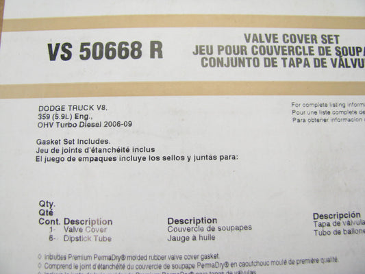 Fel-pro VS50668R Valve Cover Gasket Set For 2006-2013 5.9L 6.7L-L6 Diesel