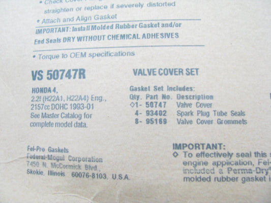 FEL-PRO VS50747R Engine Valve Cover Gasket Set 93-01 Honda Prelude 2.2L L4 DOHC
