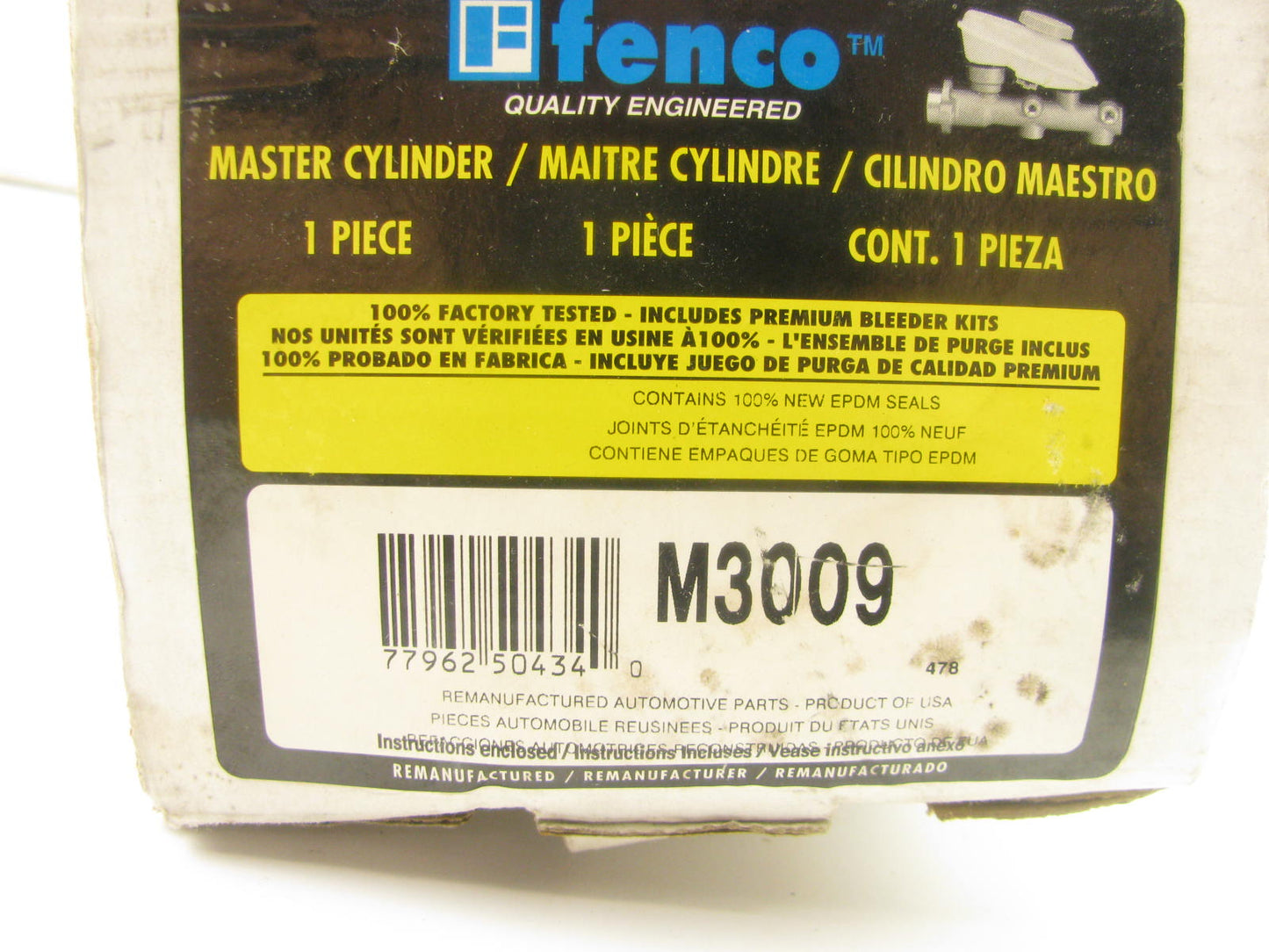 Fenco M3009 Reman Brake Master Cylinder W/O Reservoir