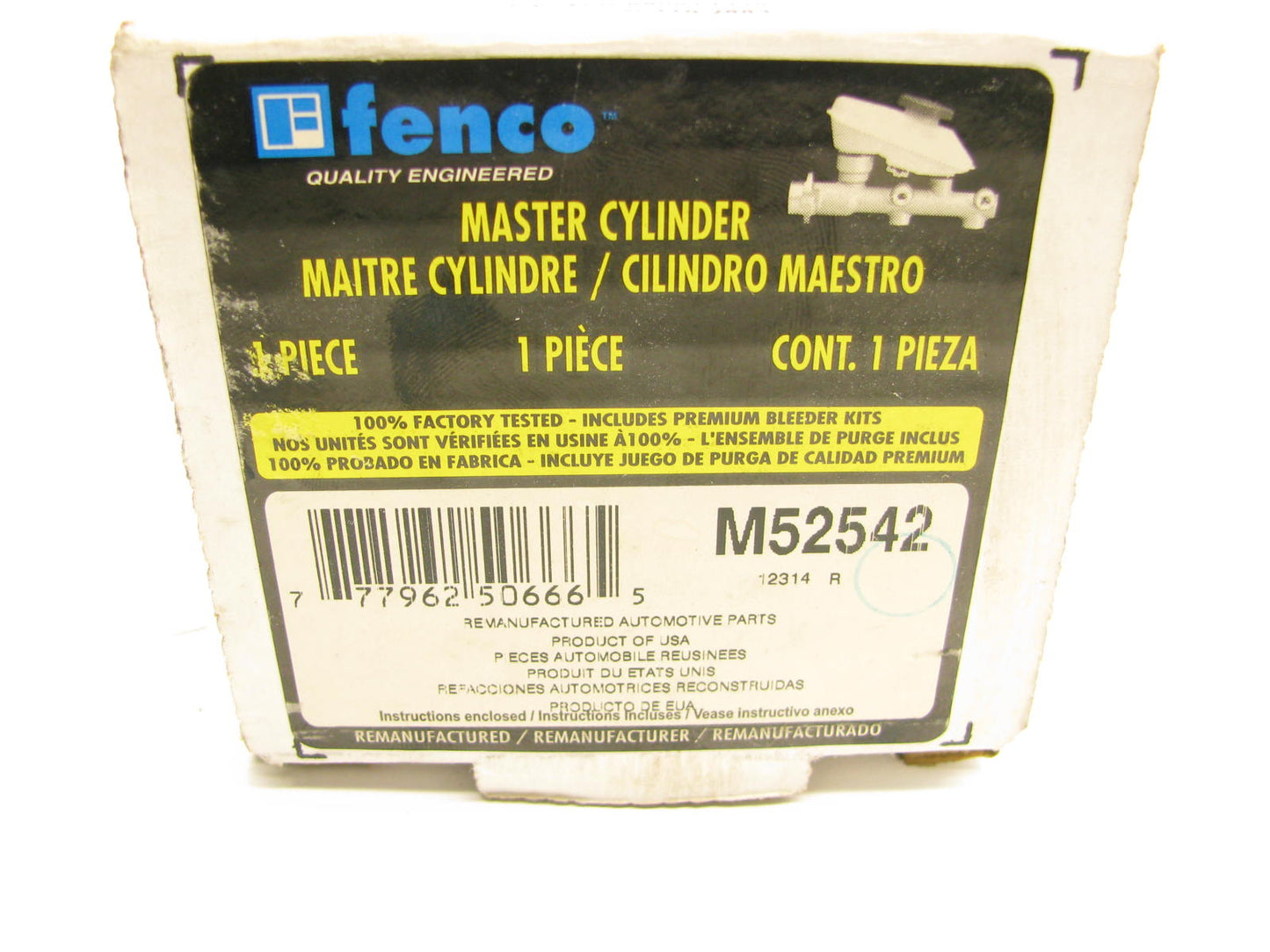 Fenco M52542 Reman Brake Master Cylinder W/O Reservoir