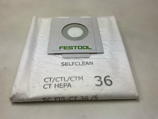 (5) Pack - Festool (3M) 29905 Self Cleaning Filter Bag CT36