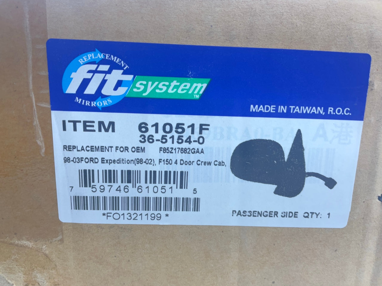 Fit System 61051F Right Power Mirror - 2001-2003 Ford F-150, 98-02 Expedition