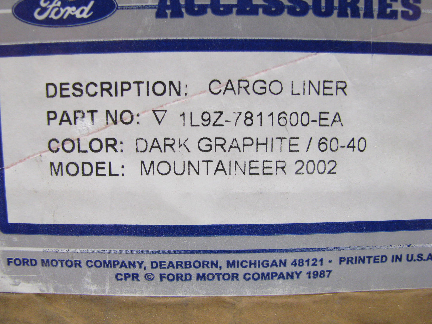 NEW - OEM Ford 1L9Z-7811600-EA Rear Cargo Liner 2002-2005 Mercury Mountaineer
