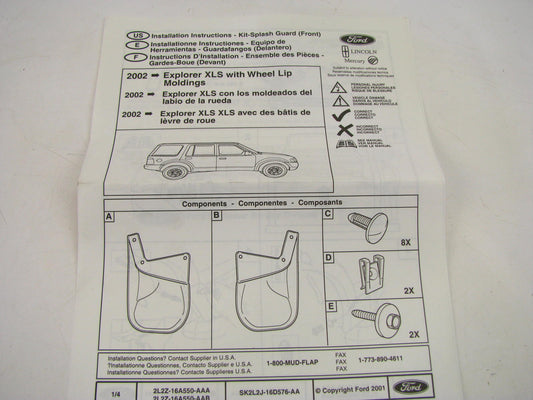 NEW - OEM Ford 2L2Z-16A550-AA Front Splash Guard Kit For 2002 Explorer XLS