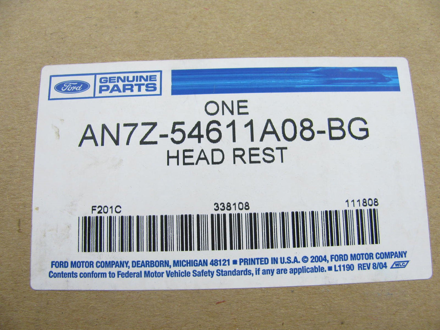 NEW GENUINE OEM Ford Rear Center Headrest AN7Z-54611A08-BG Mercury Milan 2010