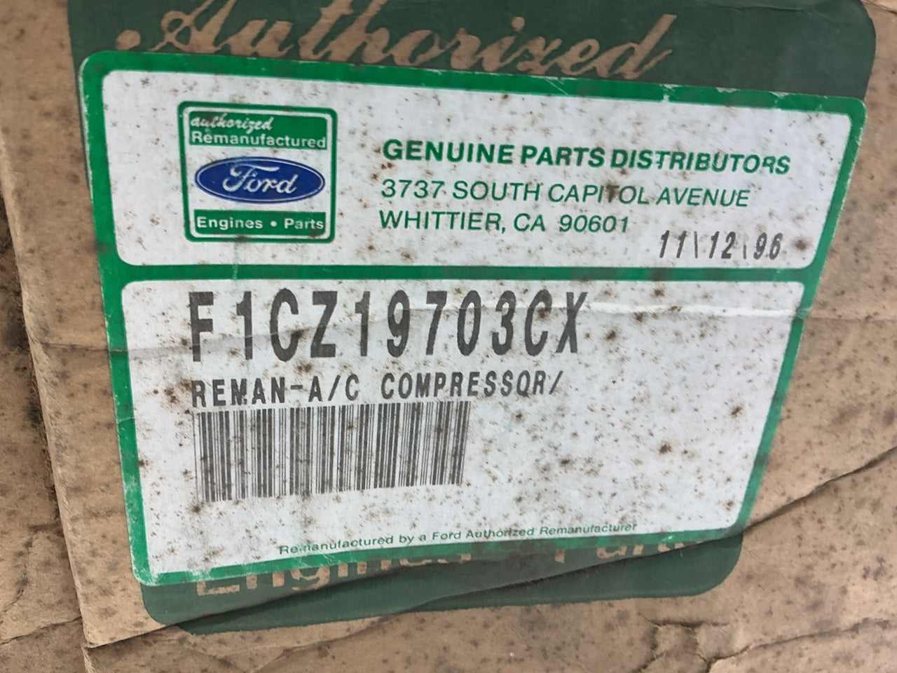 REMAN. OEM Ford F1CZ-19703-CX A/C Compressor For 1991-1993 Ford Escort