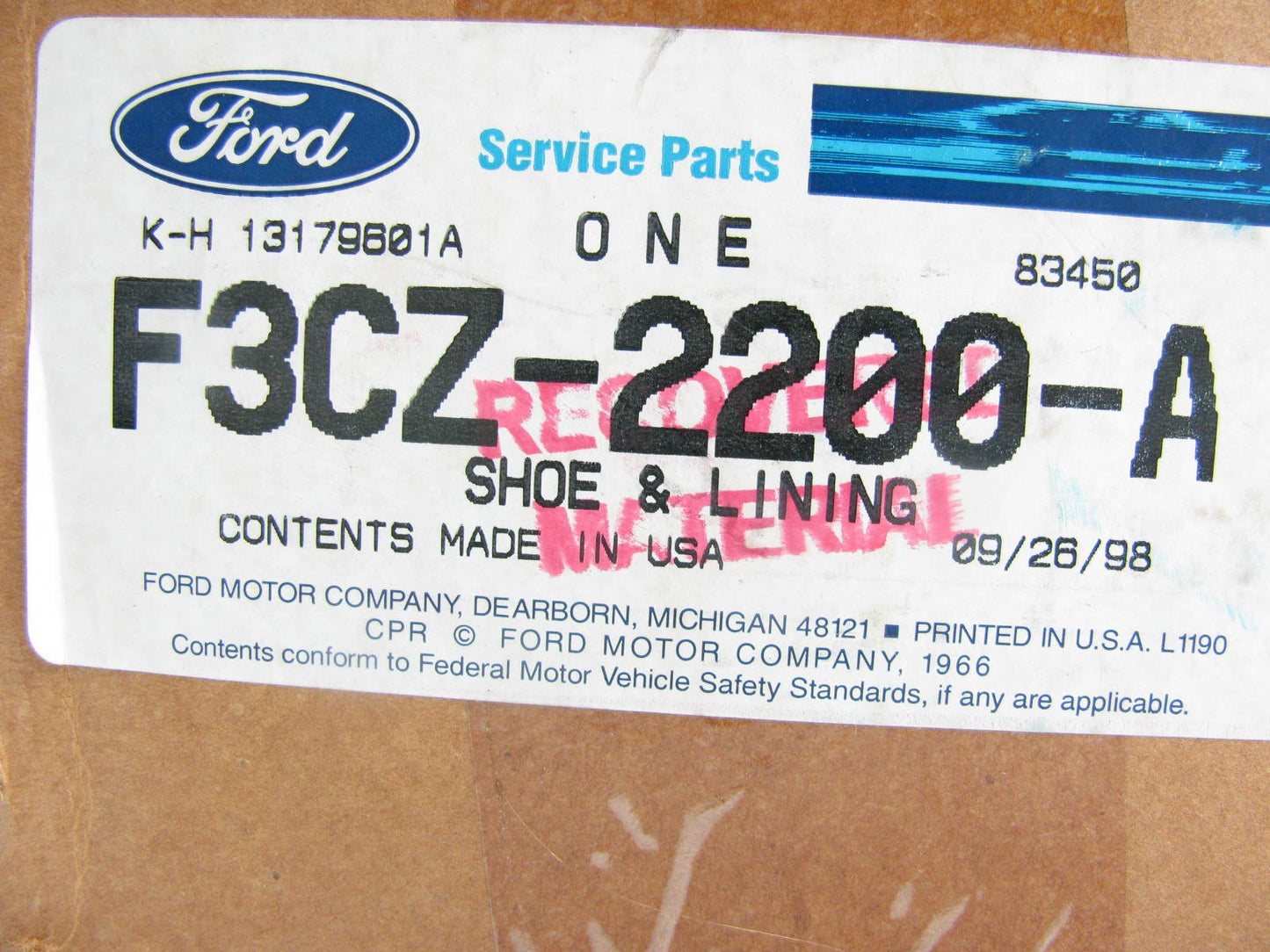 New Genuine OEM Ford F3CZ-2200-A Brake Shoes