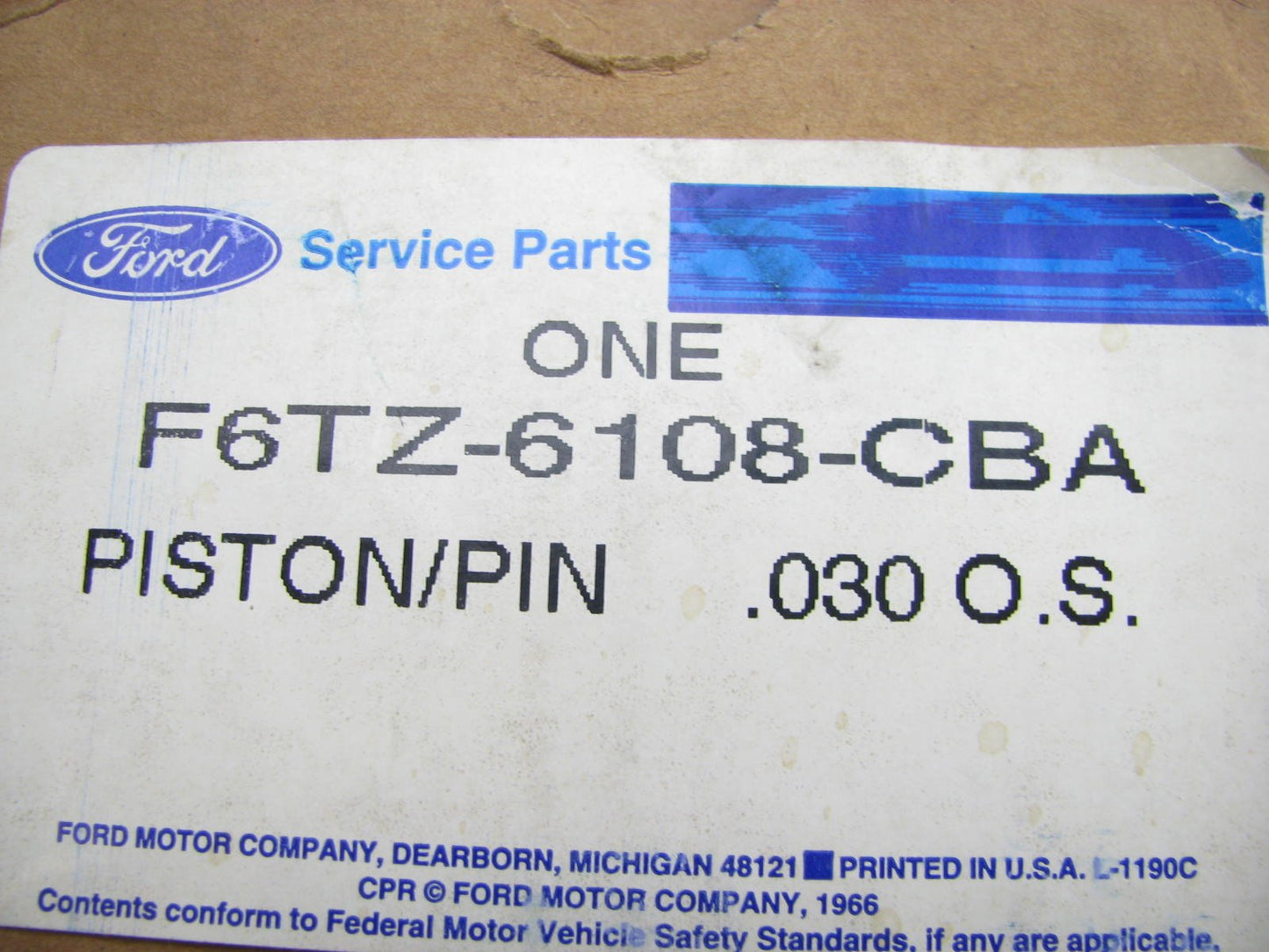 NEW - OEM Ford F6TZ-6108-CBA Engine Piston 0.030'' Oversize - 4.9L 300 I6