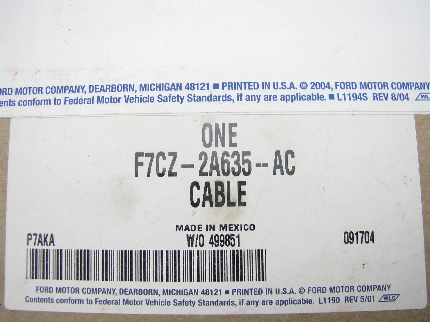 NEW GENUINE OEM Ford F7CZ-2A635-AC REAR RIGHT Parking Brake Cable 97-03 Escort