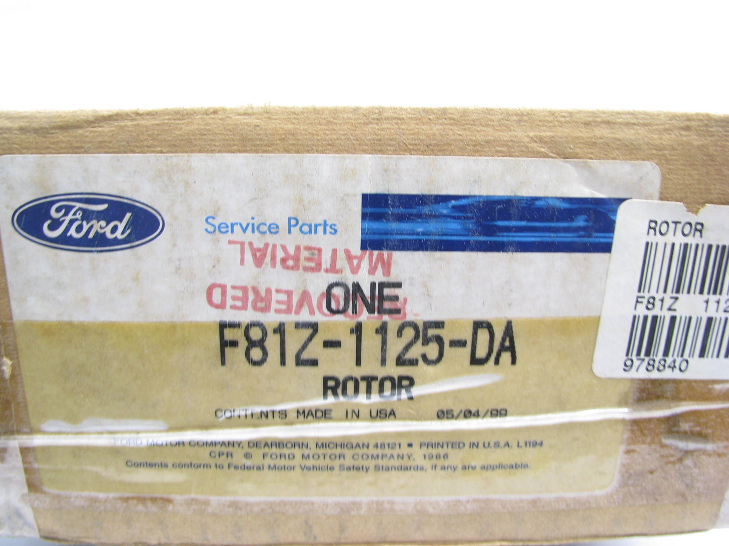 NEW - OEM Ford F81Z-1125-DA Front Disc Brake Rotor