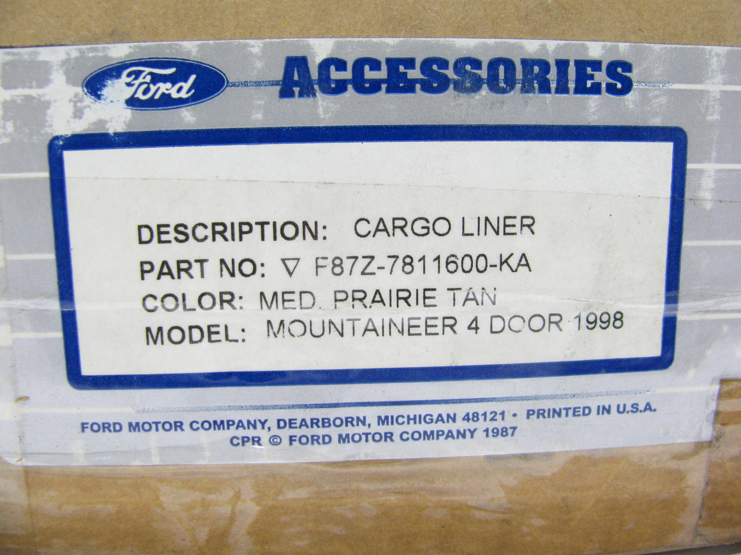 Ford Rear Cargo Liner Med Prairie Tan F87Z7811600KA - 1998-01 Mountaineer 4 Door