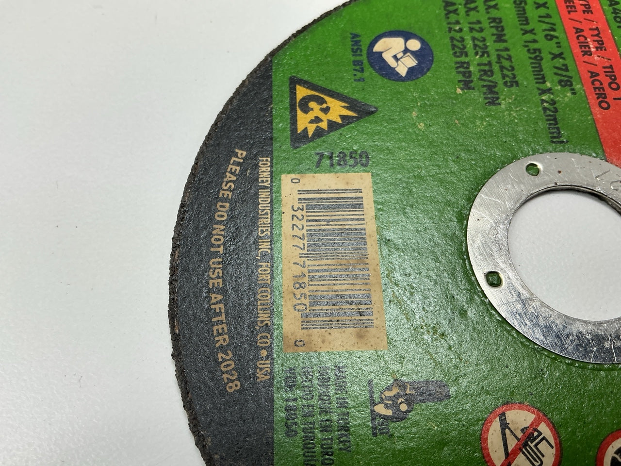 Forney 71850 Cut-Off Wheel, Metal, Type 1 (Flat), 5 In X 1/16 In X 7/8 In