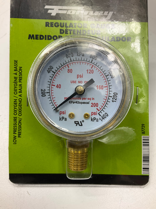 Forney 87729 Oxygen Gauge Low Pressure 2'' X 1/4'' NPT, 0-200 PSI