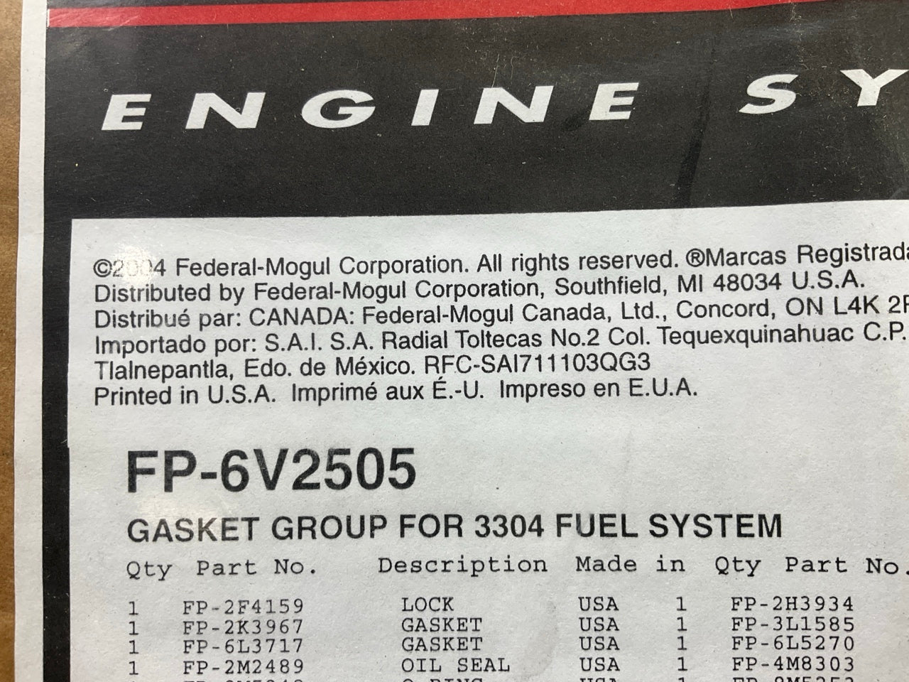 Fp Diesel FP-6V2505 Scroll & Sleeve Gasket Set For CAT 3304