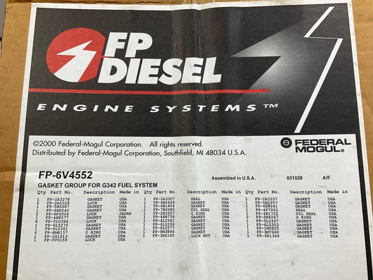 Fp Diesel FP-6V4552 Gasket Kit For CAT G342 Fuel System # 6V4552