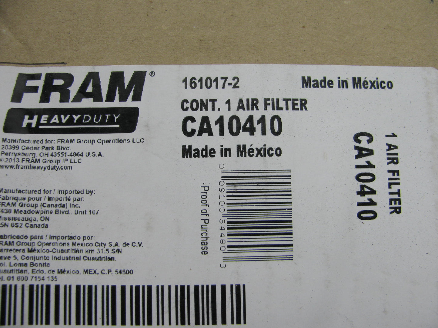 CA10410 Air Filter Replaces LAF8730 RS3940 87806 42806 AF2352