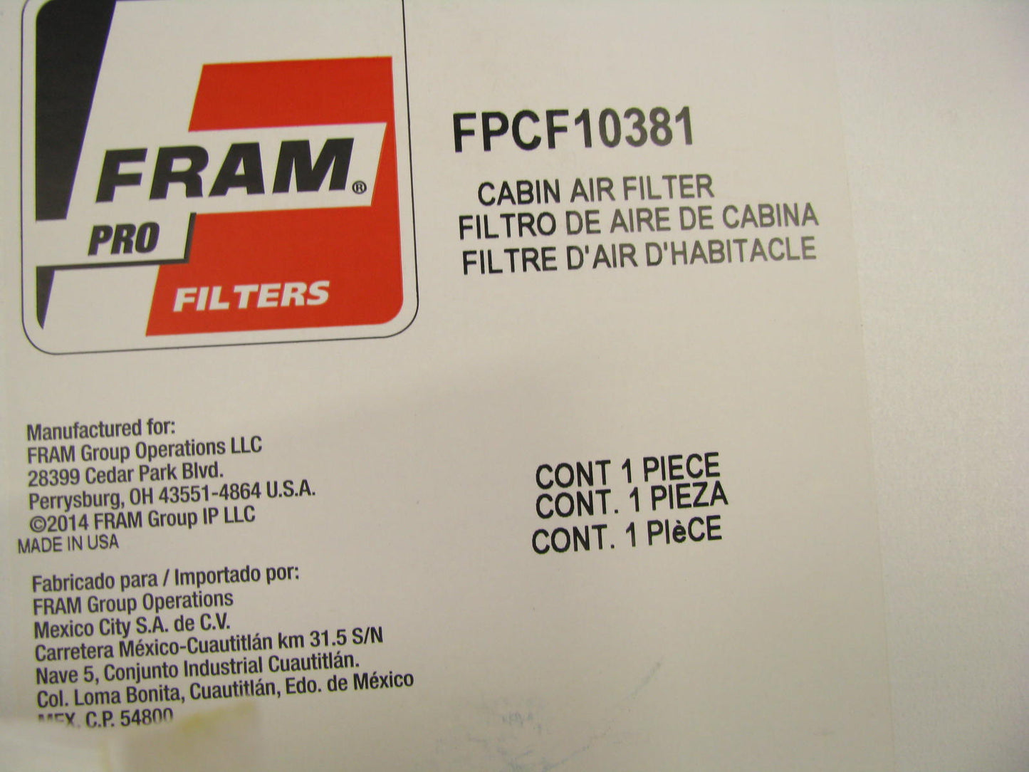 (2) Fram FPCF10381 Cabin Air Filter