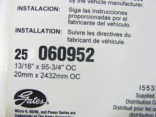 Gates 060952 Serpentine Belt - 0.84'' X 95.75'' - 6 Ribs
