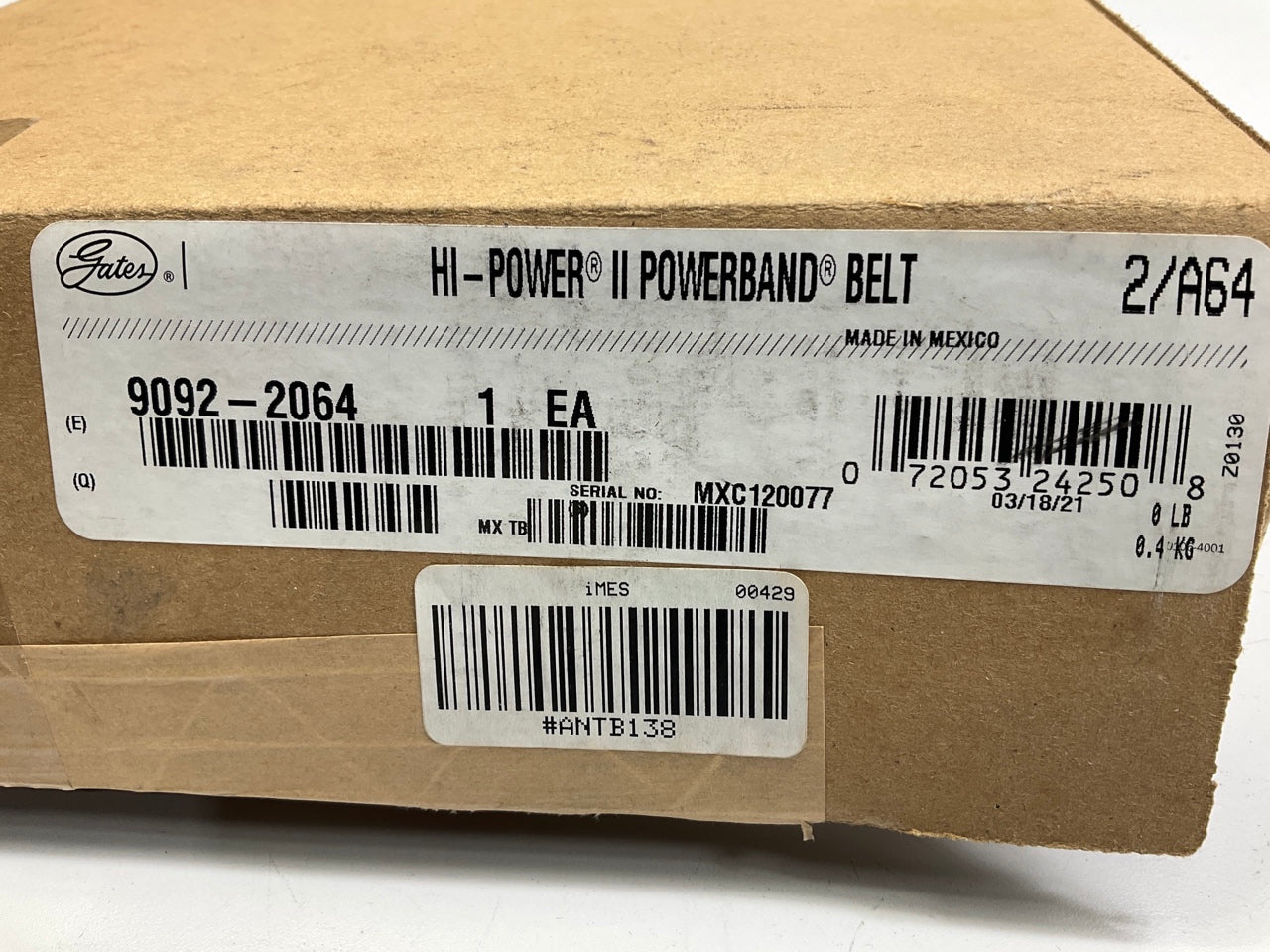 Gates 2/A64 Hi-Power II PowerBand Belt A Section - 2 Strands