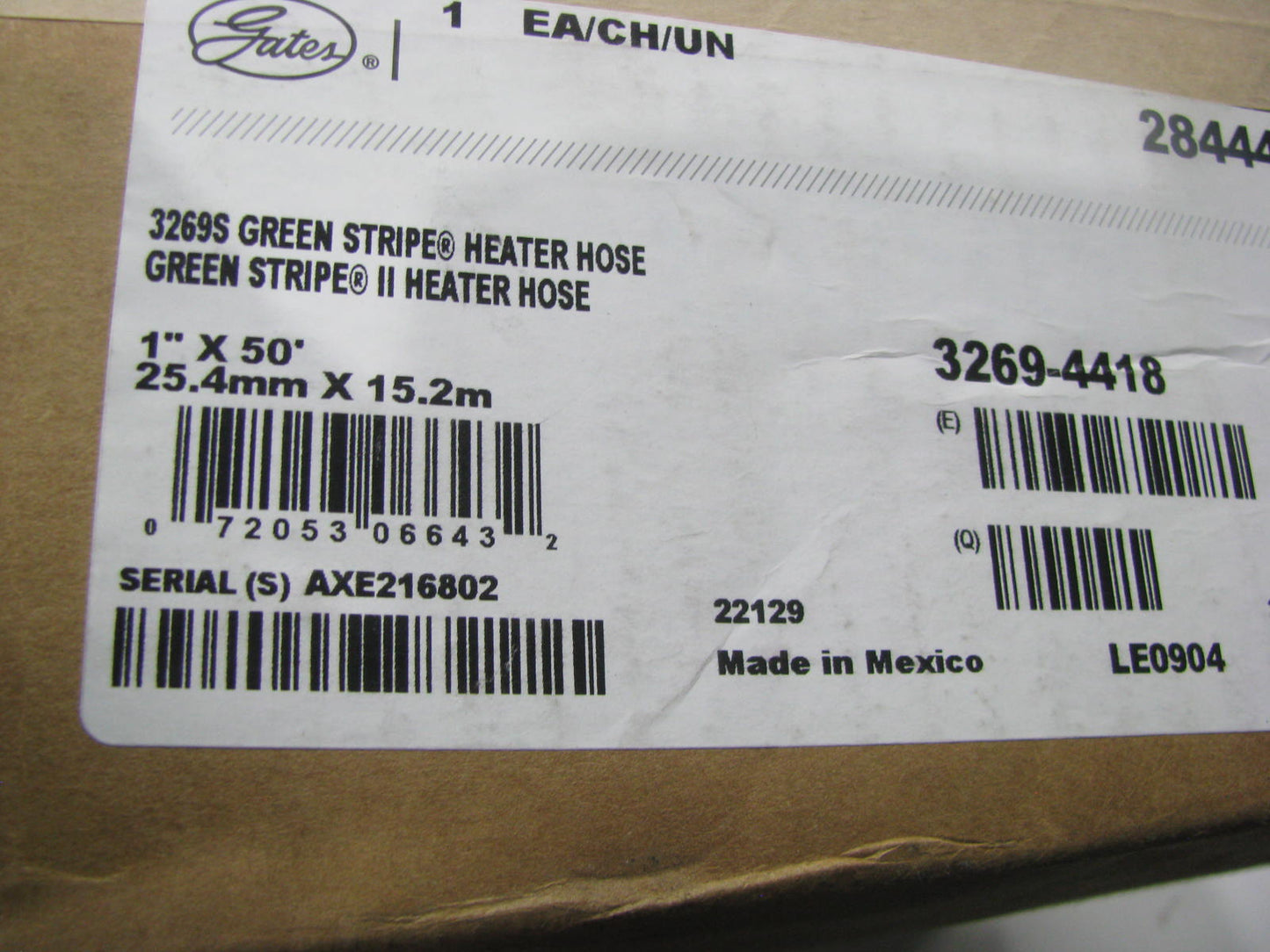 50 FEET - Gates 28444 Green Stripe Heater Hose 1'' ID, Full Roll Of 50'