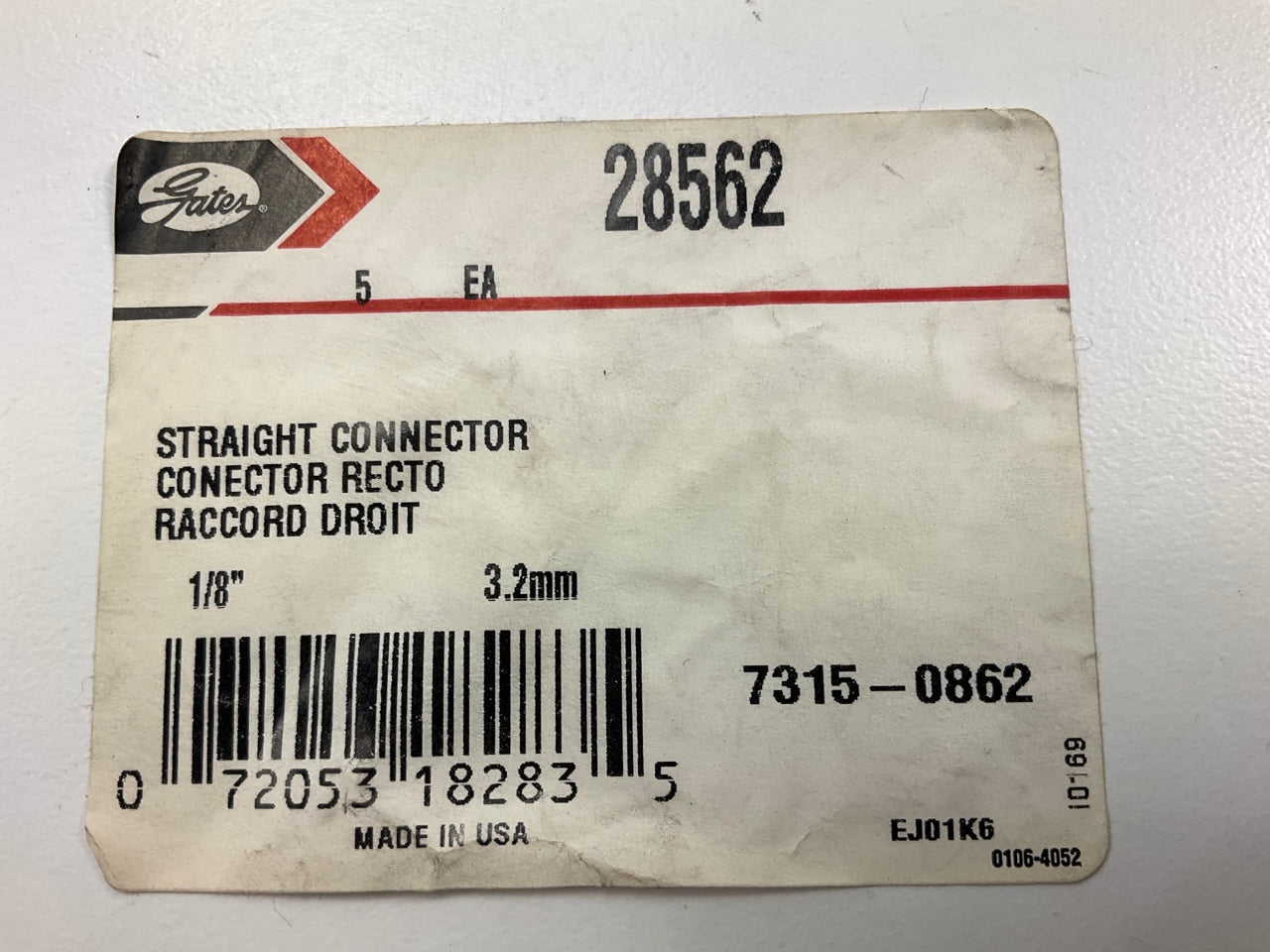 5 PACK - Gates 28562 Heater Coolant Hose 1/8'' Straight Splice Connectors