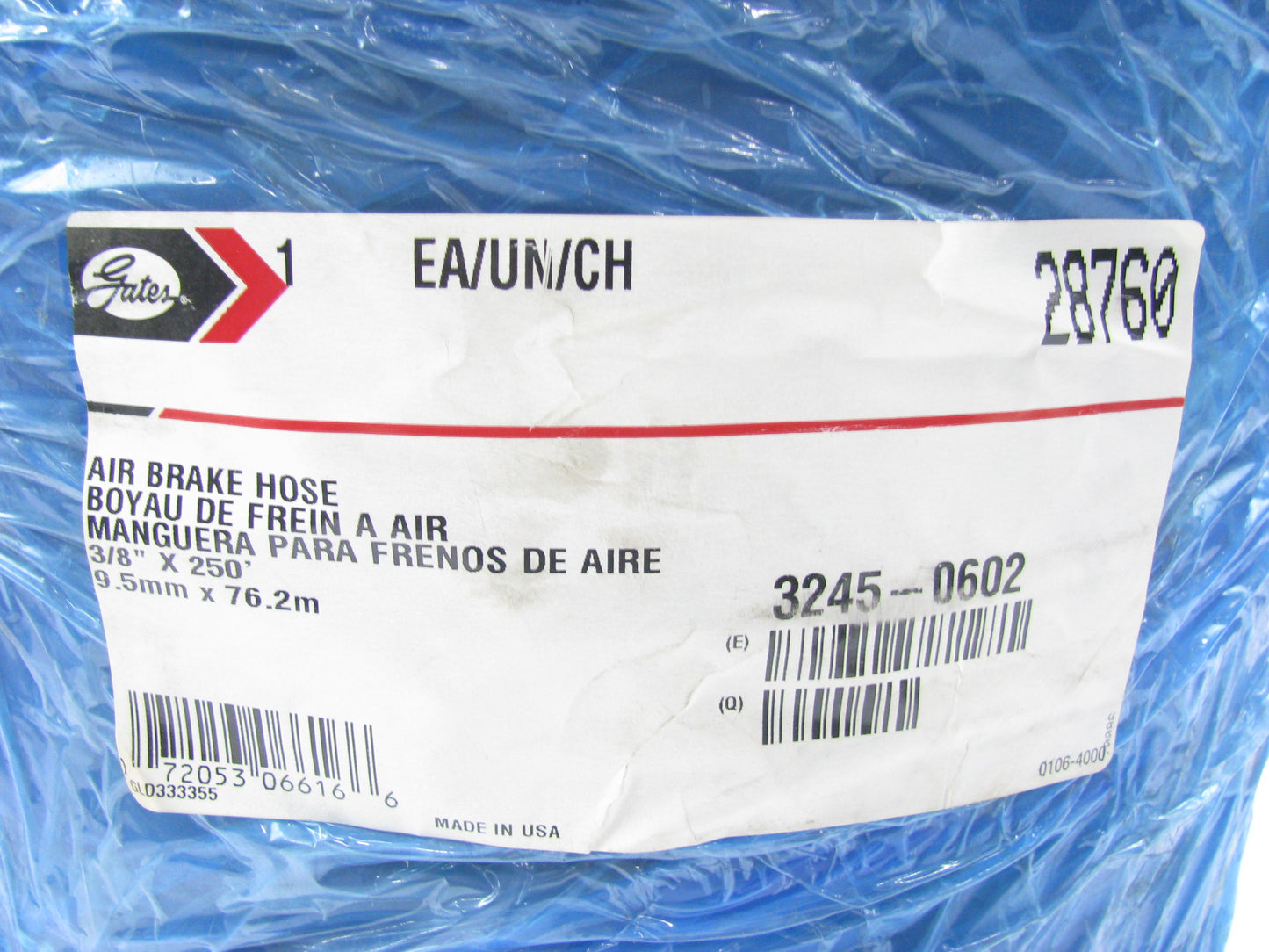 250 FEET - Gates 28760 AB Series Air Brake Hose SAE J1402A , 3/8'' ID, 225 PSI