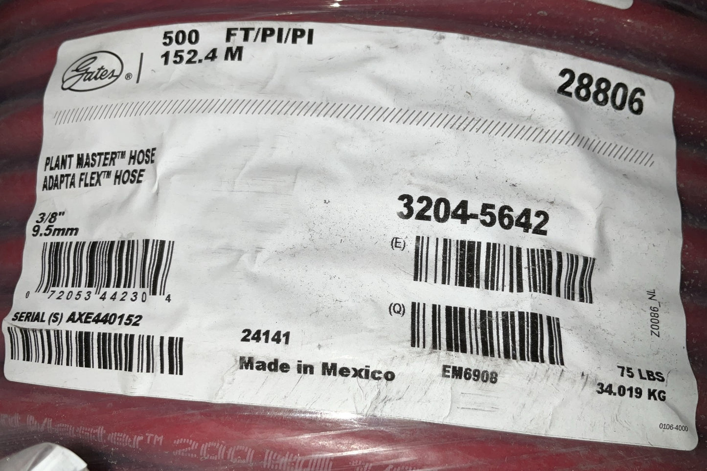 600 FEET Roll - Gates 28806 - 3/8'' X 600' Multi-Use Air / Water Hose, 200 PSI