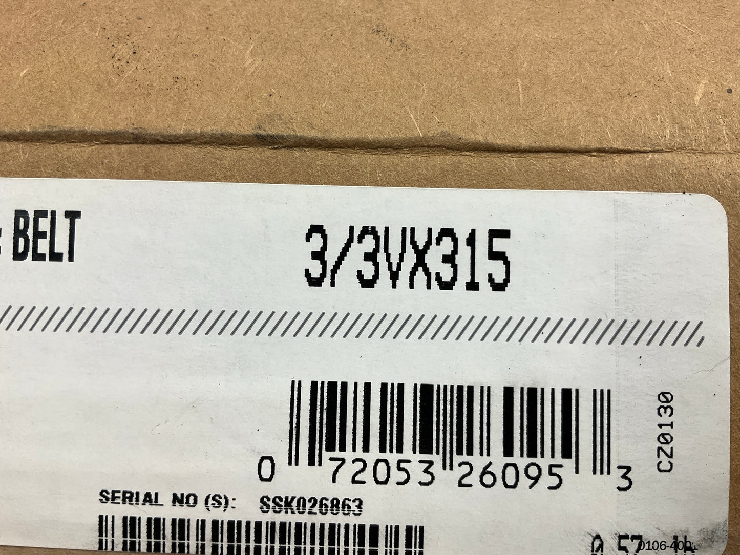 Gates 3/3VX315 Narrow Cogged Banded V-Belt, 3VX Profile, 3 Ribs,31.5''