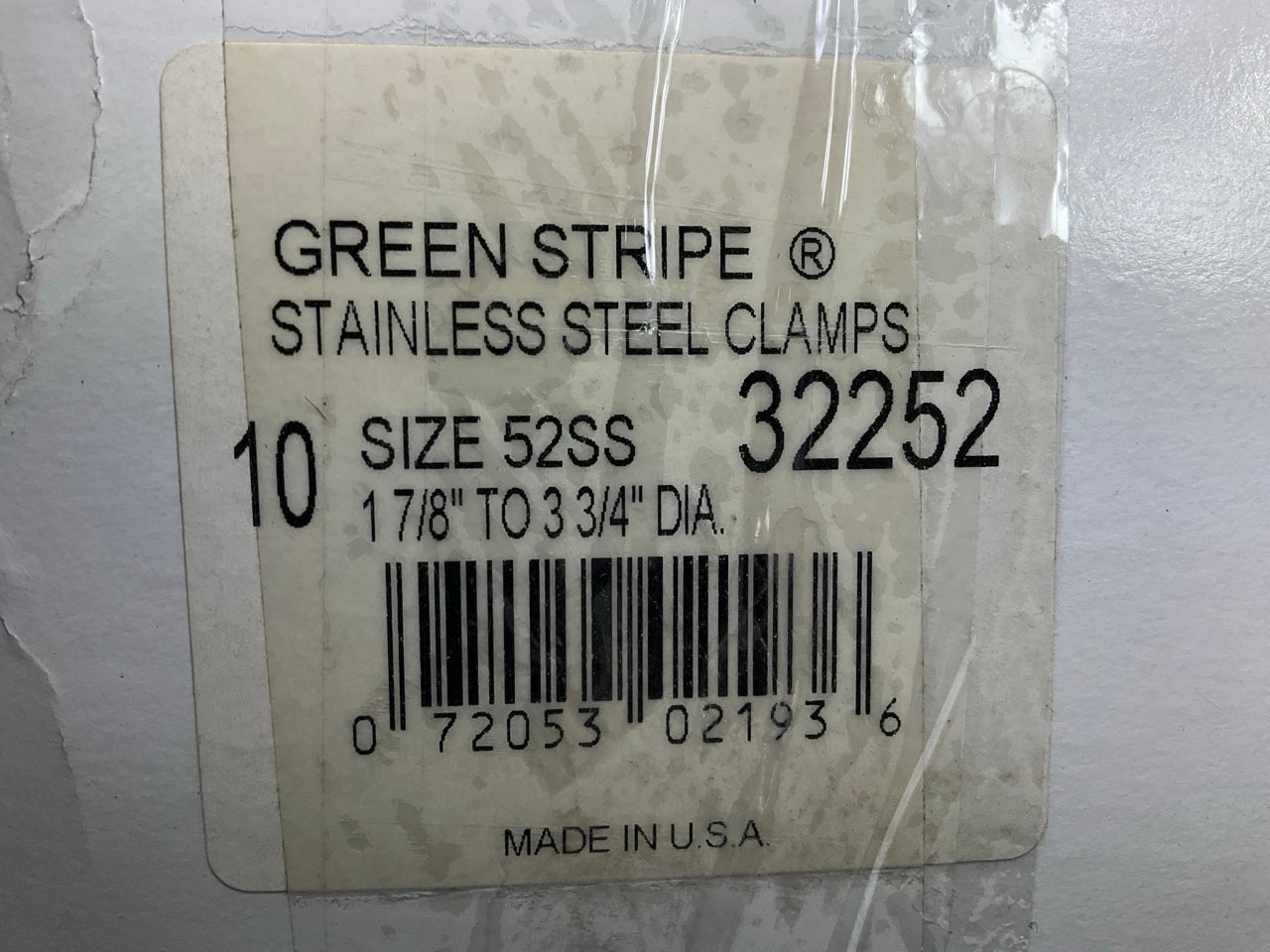 (10) Gates 32252 Stainless Steel Hose Clamps, Size 52SS, 1-7/8'' To 3-3/4'' Diam.