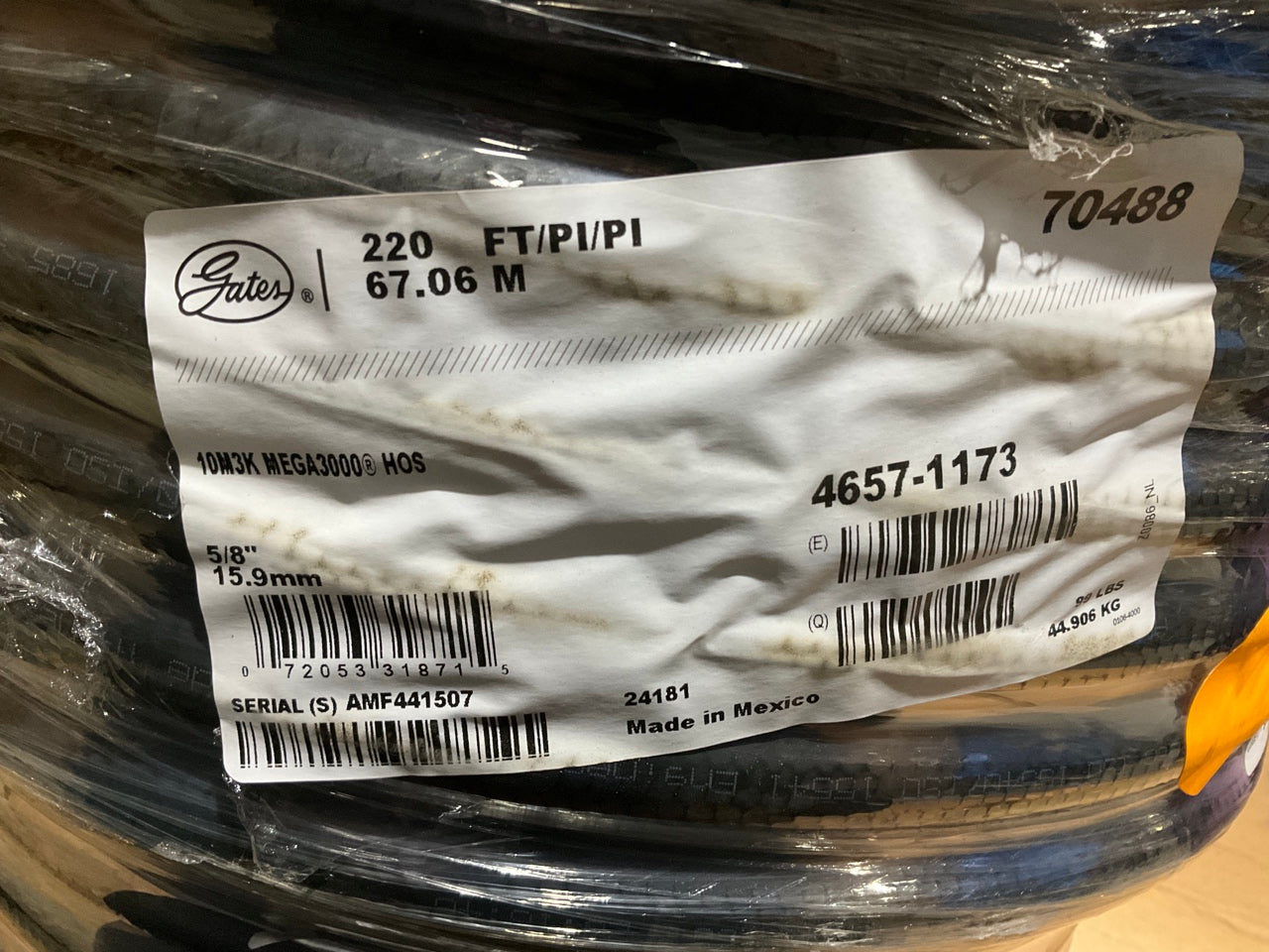 220 FEET Roll - Gates 70488 MEGA3000 5/8'' Hydraulic Hose 10M3K 3250 PSI W.P.