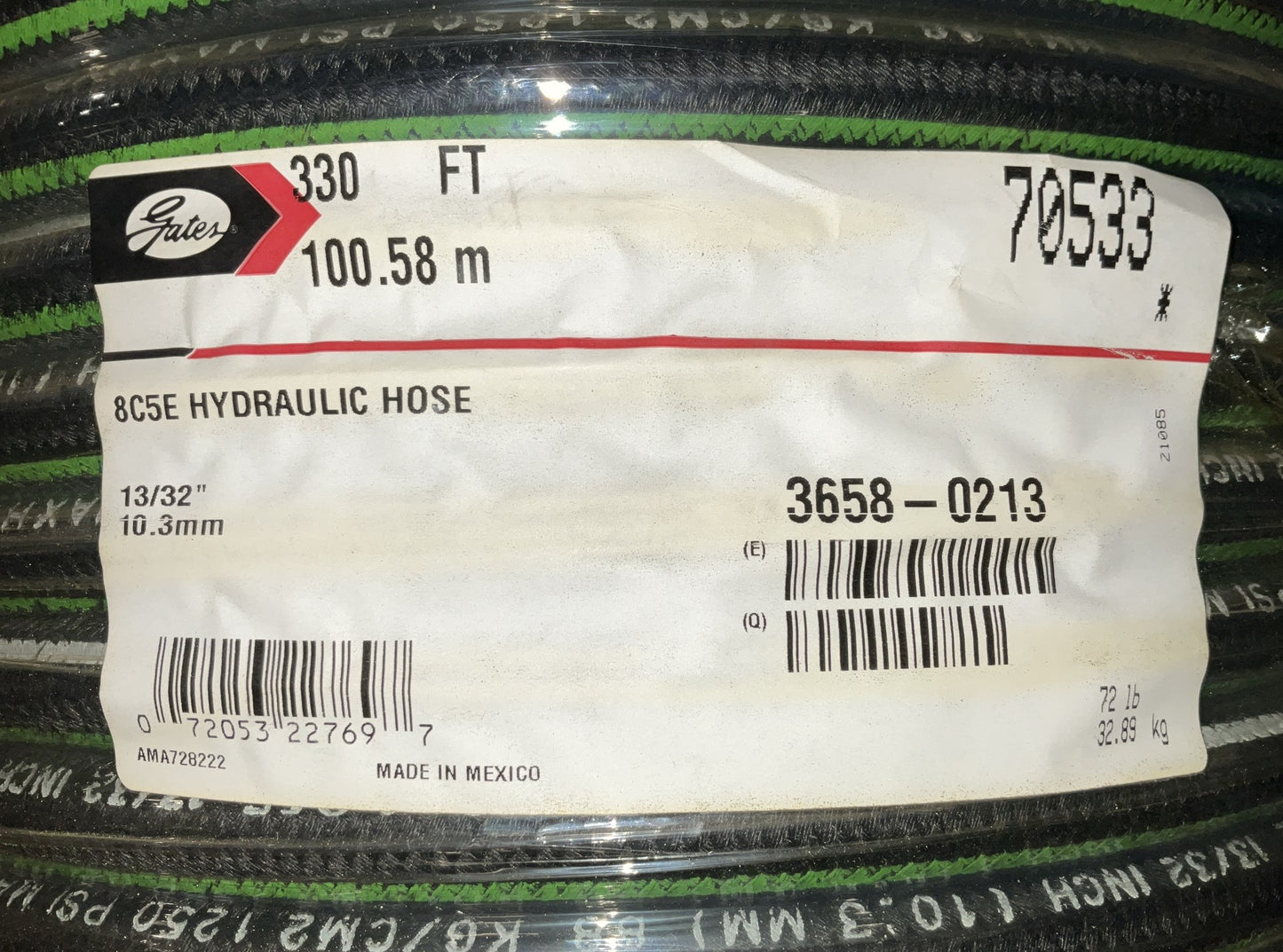 330 FEET - Gates 70533 13/32'' Hydraulic Hose 8C5E, 1250 PSI Working Pressure