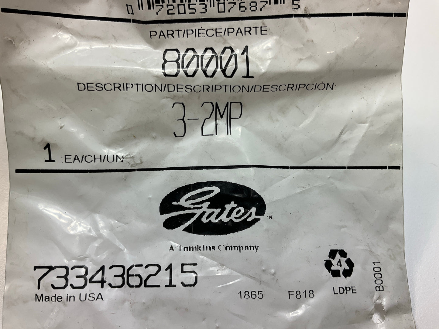 Gates 3-2MP 80001 1/8-27 Thread Hydraulic Hose Fitting 3/16'' ID Hydraulic Hose