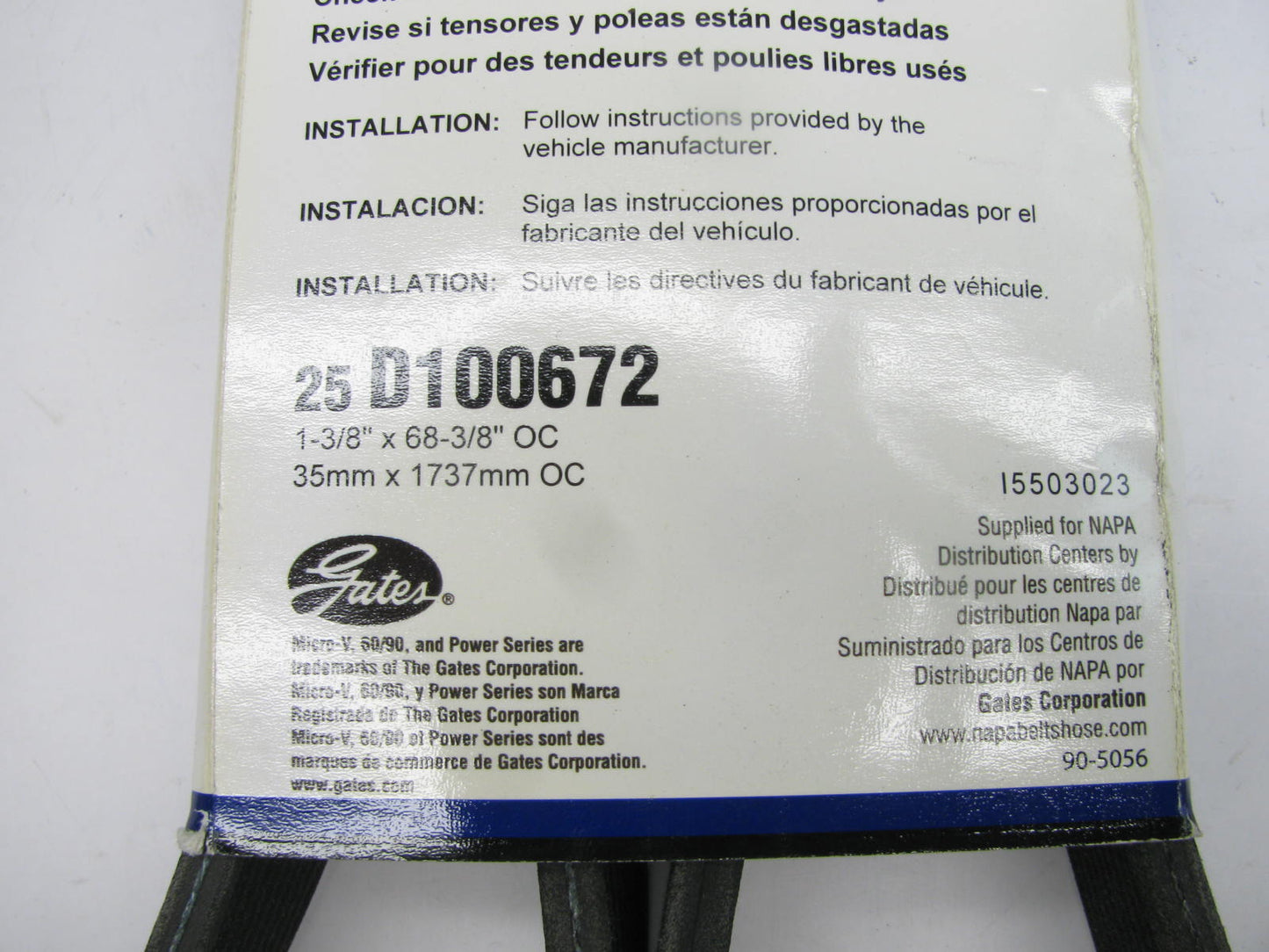 Gates D100672 Double Sided Serpentine Belt For 2010-2018 Mack 10.8L-L6