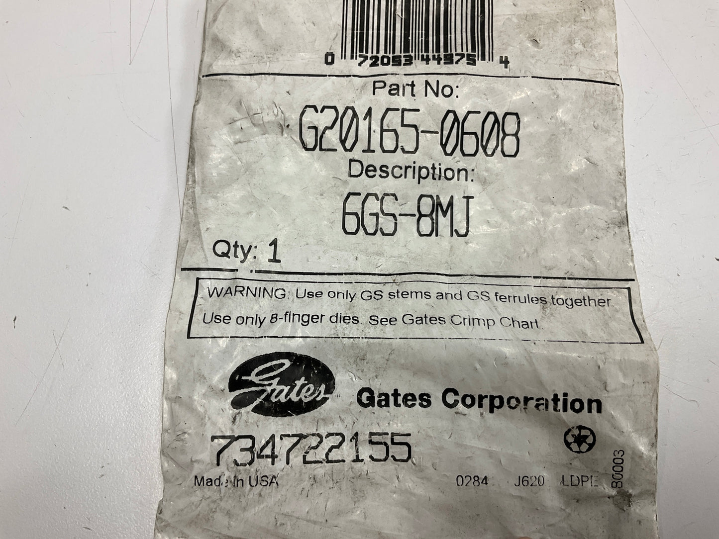 Gates G20165-0608 Male JIC 37° Flare Hydraulic Fitting, 3/8'' - 6GS-8MJ