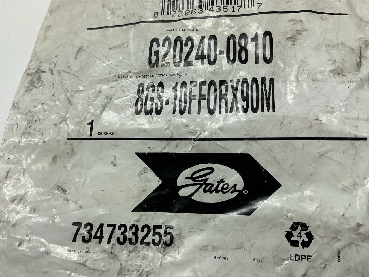 Gates G20240-0810 90° Tube Female Flat-Face O-Ring Swivel Hydraulic Fitting, 1/2