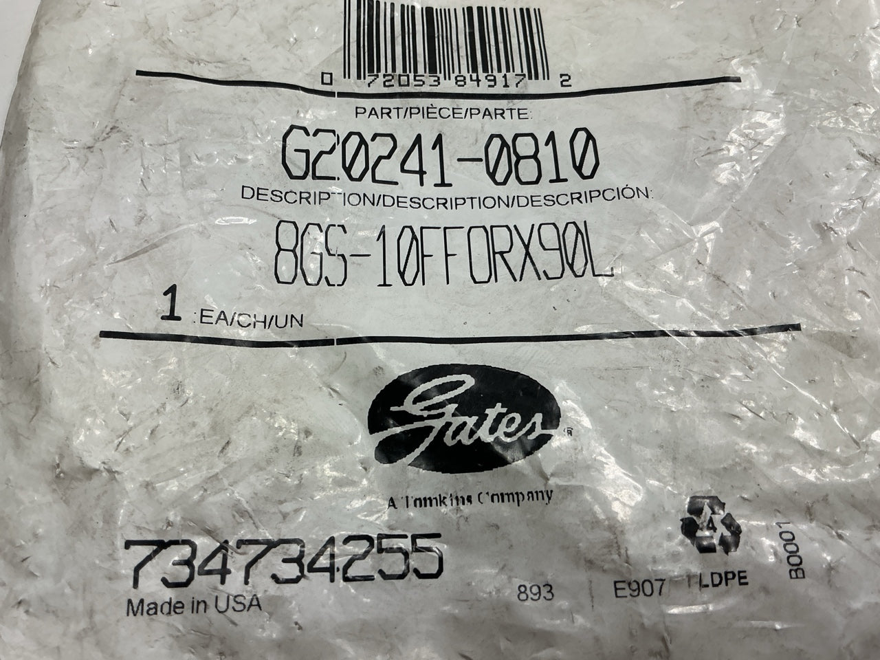 Gates G20241-0810 90° Female Flat-Face O-Ring Swivel Hydraulic Fitting, 1/2''