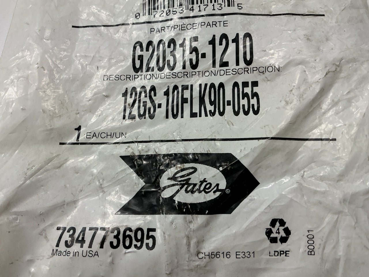 Gates G20315-1210 90° Tube Code 61 Komatsu O-Ring Flange Hydraulic Fitting, 3/4''