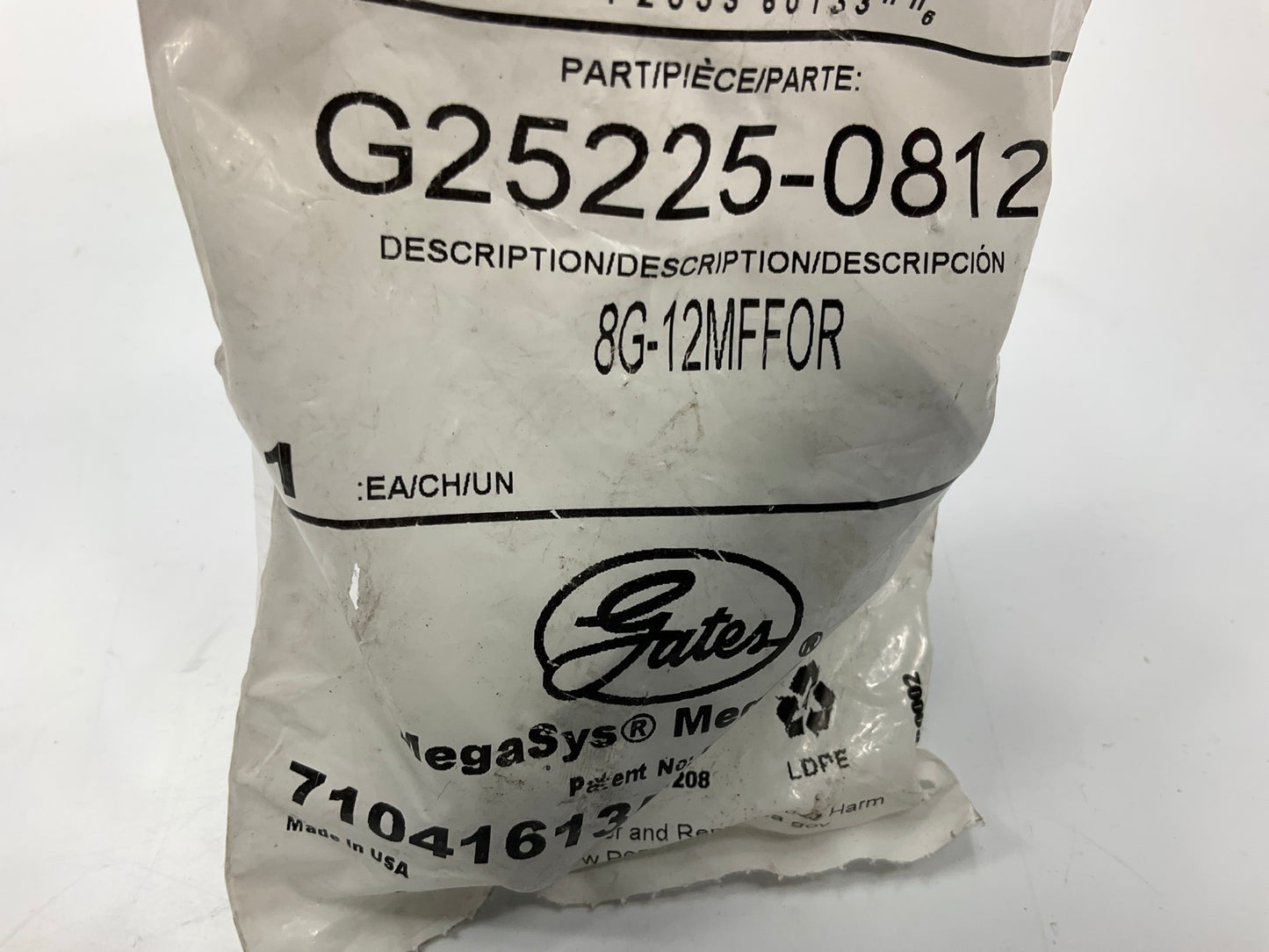 Gates G25225-0812 Male Flat-Face O-Ring Hydraulic Fitting, 1/2'' - 8G-12MFFOR