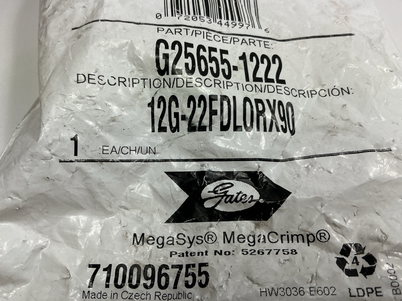 Gates G25655-1222 24° Cone Swivel Hydraulic Hose End W/O-Ring, 90° Angle, 3/4''