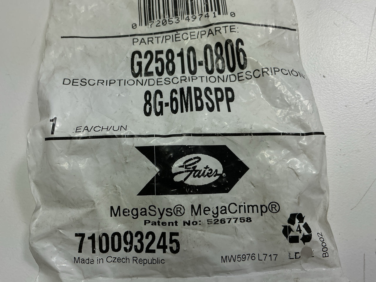 Gates G25810-0806 Male British Standard Pipe Parallel Hydraulic Fitting, 1/2''