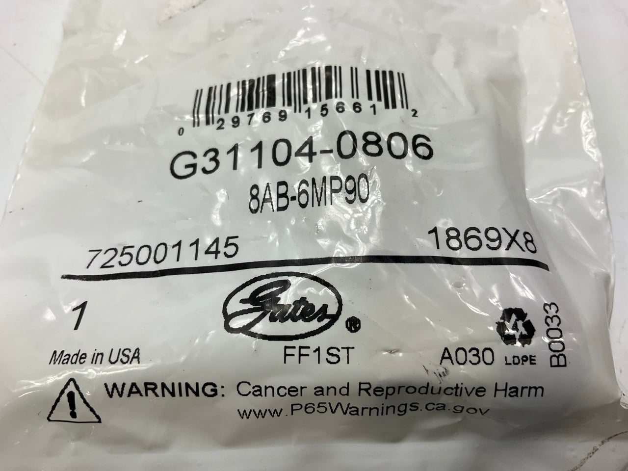 Gates G31104-0806 90 Deg. Air Brake 1/2'' To 3/8''-18 Male Pipe Fitting, 8AB-6MP90