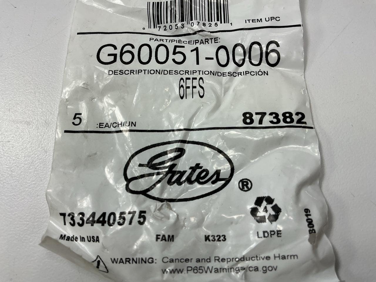 (5) Gates G60051-0006 Female Flareless Sleeve Fitting Adapter 3/8'' OD