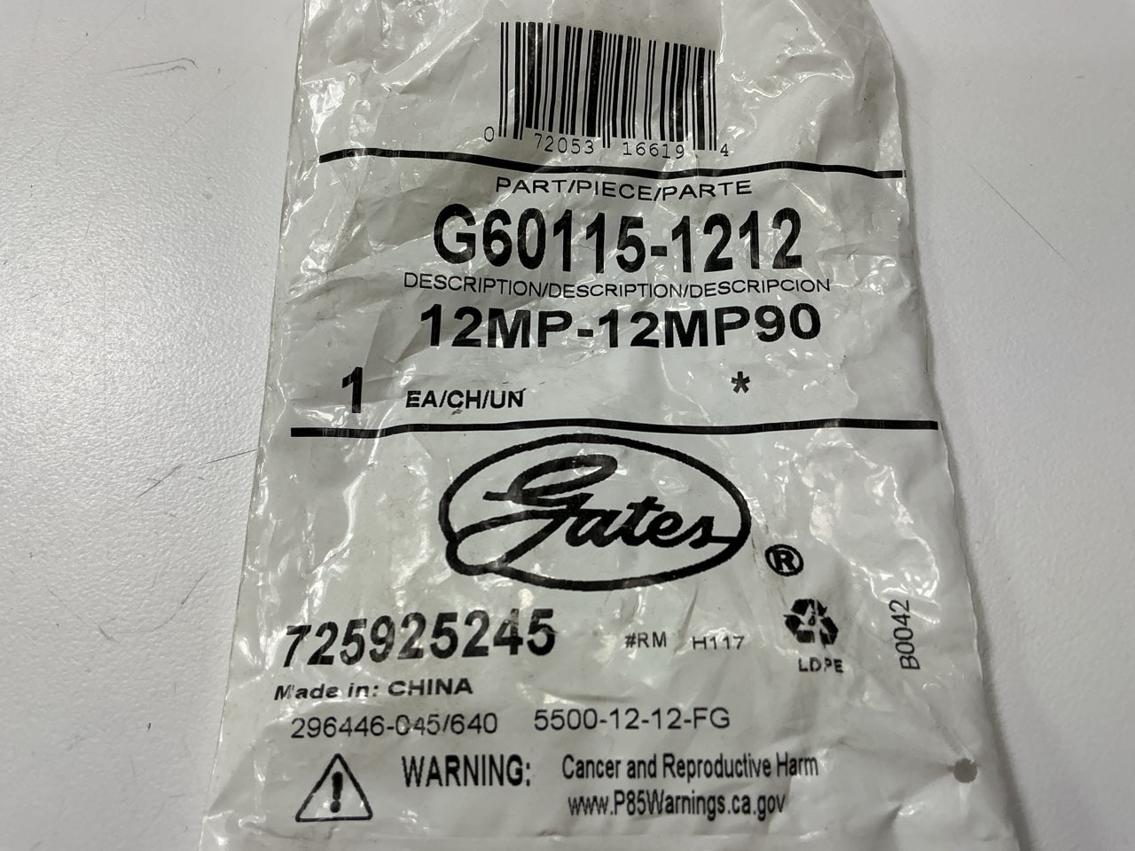 Gates G60115-1212 90° Male To Male Adapter 3/4''-14 Thread - 12MP-12MP90