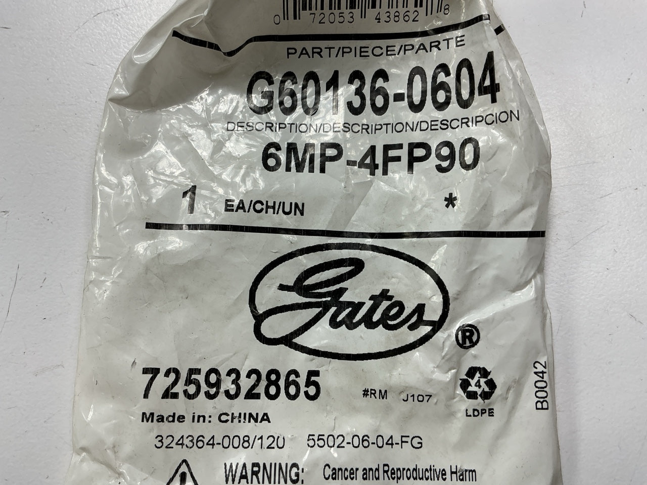 Gates G60136-0604 3/8 Male Pipe NPTF To 1/4 Female Pipe NPTF 90 Degree Elbow