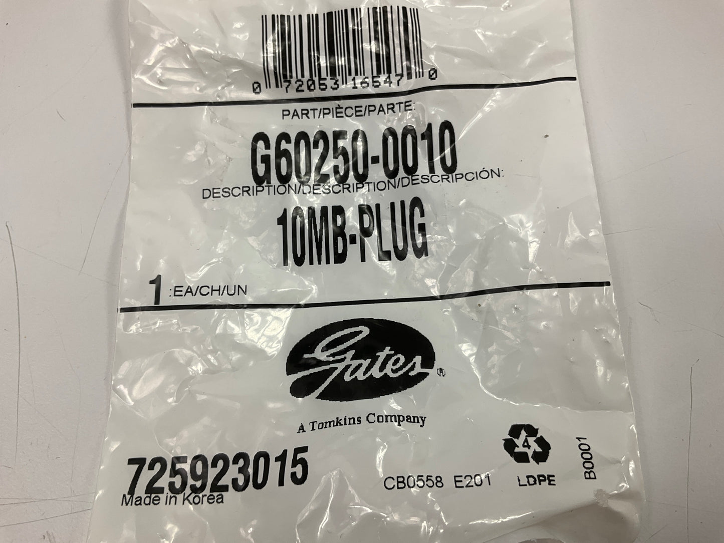 Gates G60250-0010 Male O-Ring Boss Plug, 7/8''-14 Thread - 10MB-PLUG
