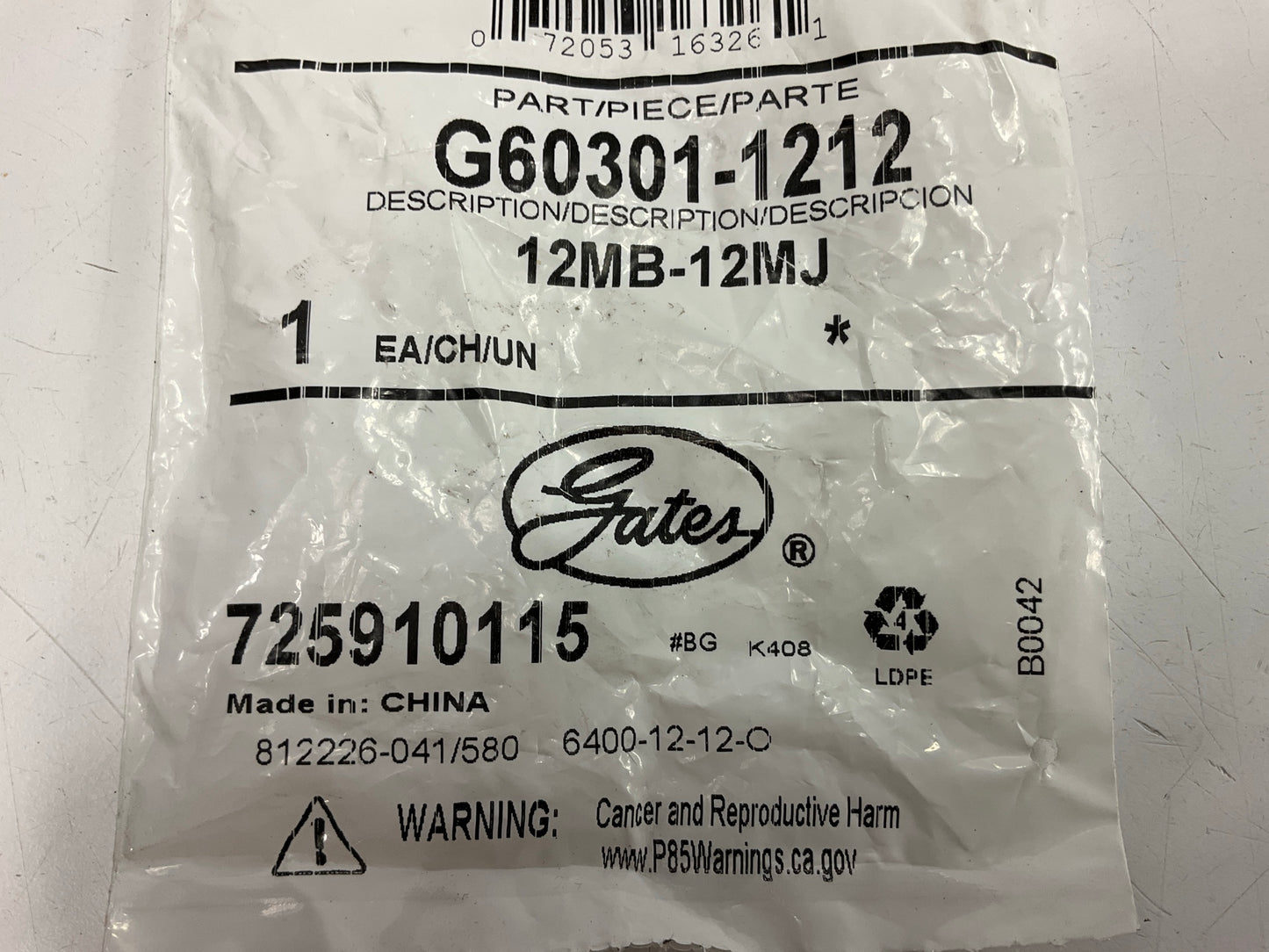 Gates G60301-1212 Male O-Ring Boss To Male JIC 37° Flare, 1-1/16-12 Thread
