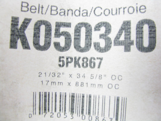 Gates K050340 Serpentine Belt - 0.68'' X 34.06'' - 5 Ribs
