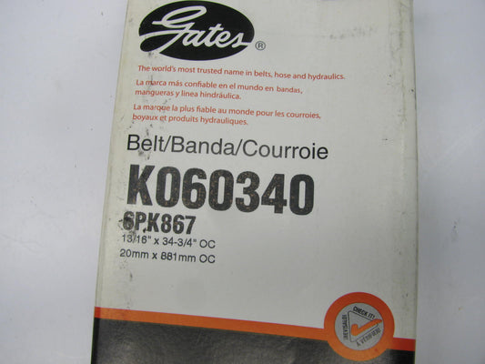 Gates K060340 Serpentine Belt - 0.84'' X 34.50'' - 6 Ribs