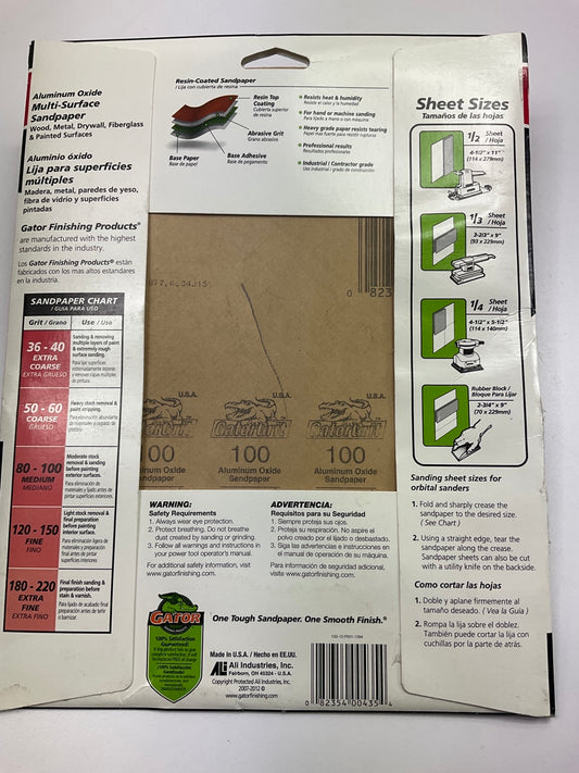 Gator 4435 Sandpaper Sheet Assortment Pack (2) 100 Grit, (2) 150 Grit, (2) 220